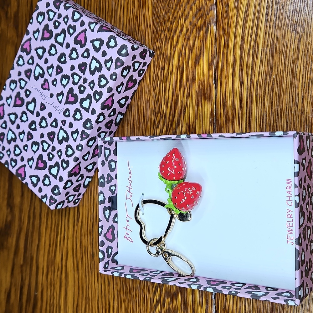 Betsey Johnson Strawberry Keychain Bag Charm NIB